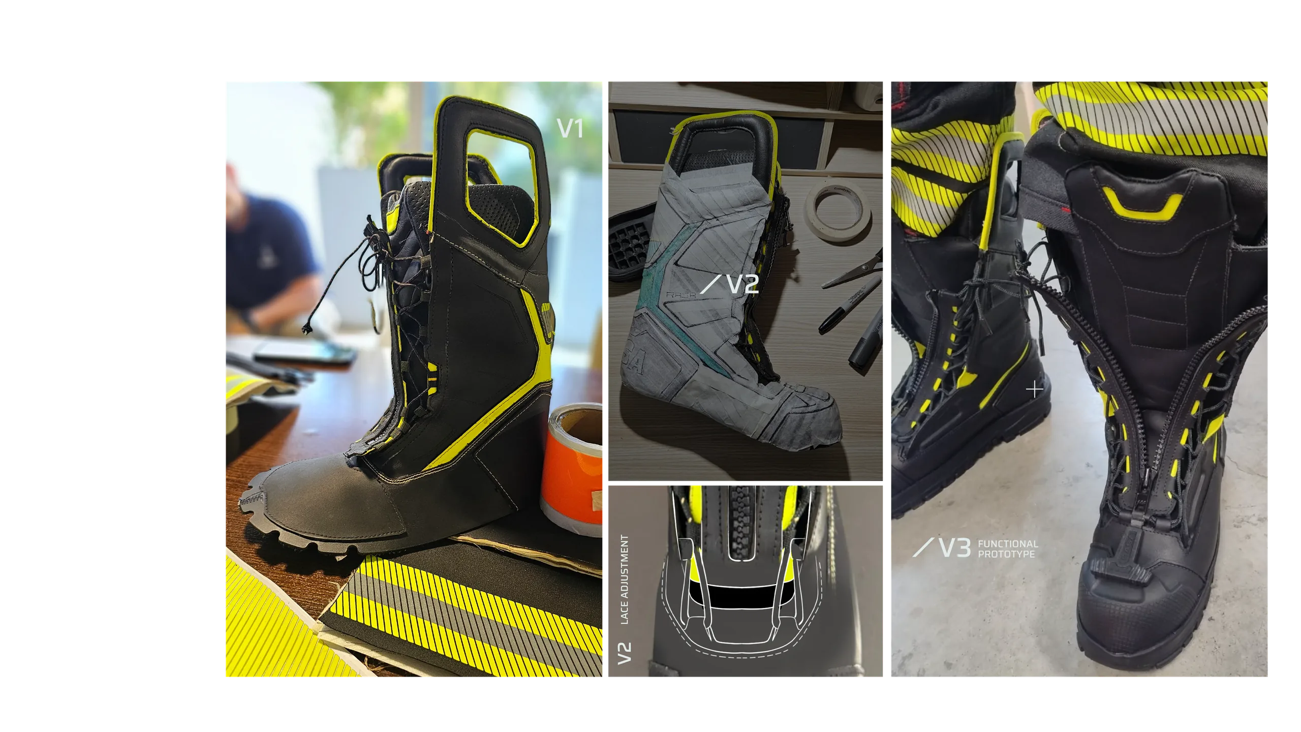 Prototype iterations V1, V2 and the V3 functional prototype